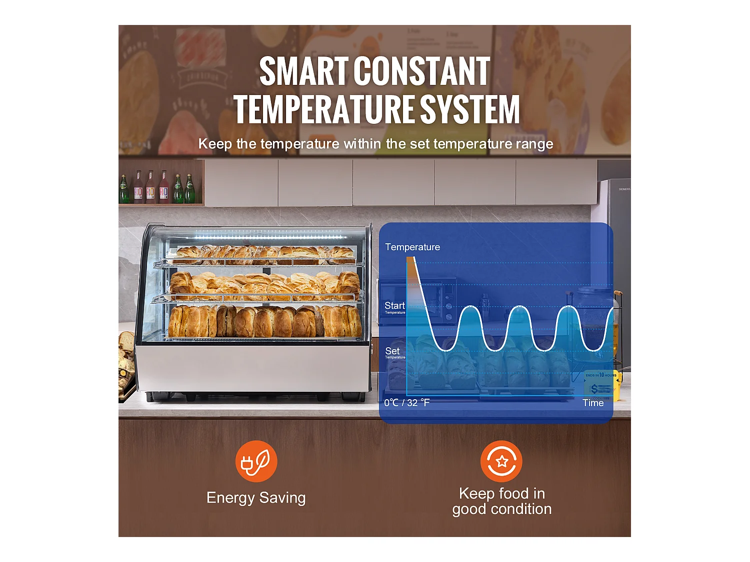 Vitrine Réfrigérée SucceBuy à 2 Niveaux, Réfrigérateur Commercial à 2 Niveaux, Vitrine de Comptoir pour Pâtisserie avec Éclairage LED, Refroidissement Turbo