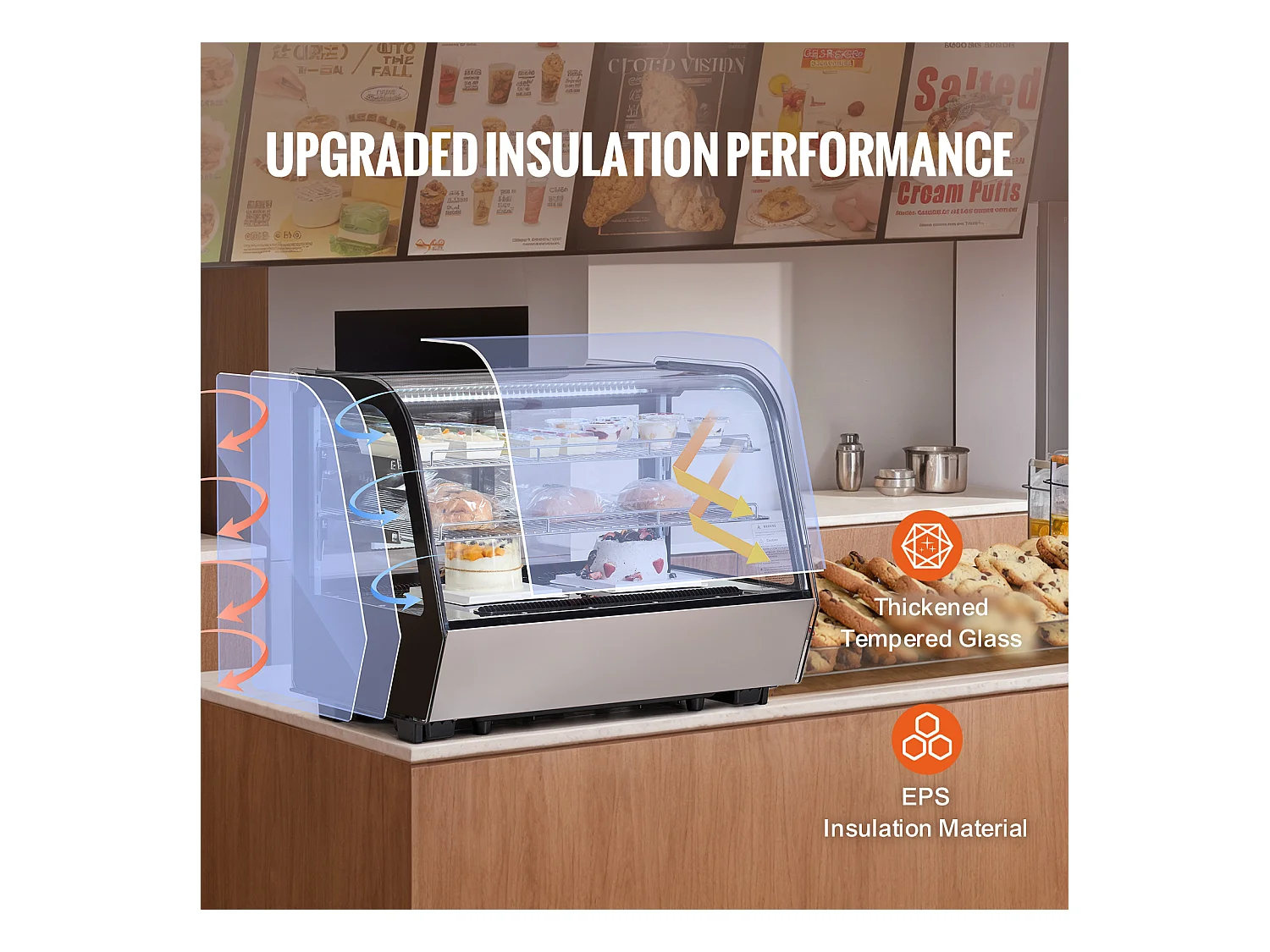 Vitrine Réfrigérée SucceBuy à 2 Niveaux, Réfrigérateur Commercial à 2 Niveaux, Vitrine de Comptoir pour Pâtisserie avec Éclairage LED, Refroidissement Turbo