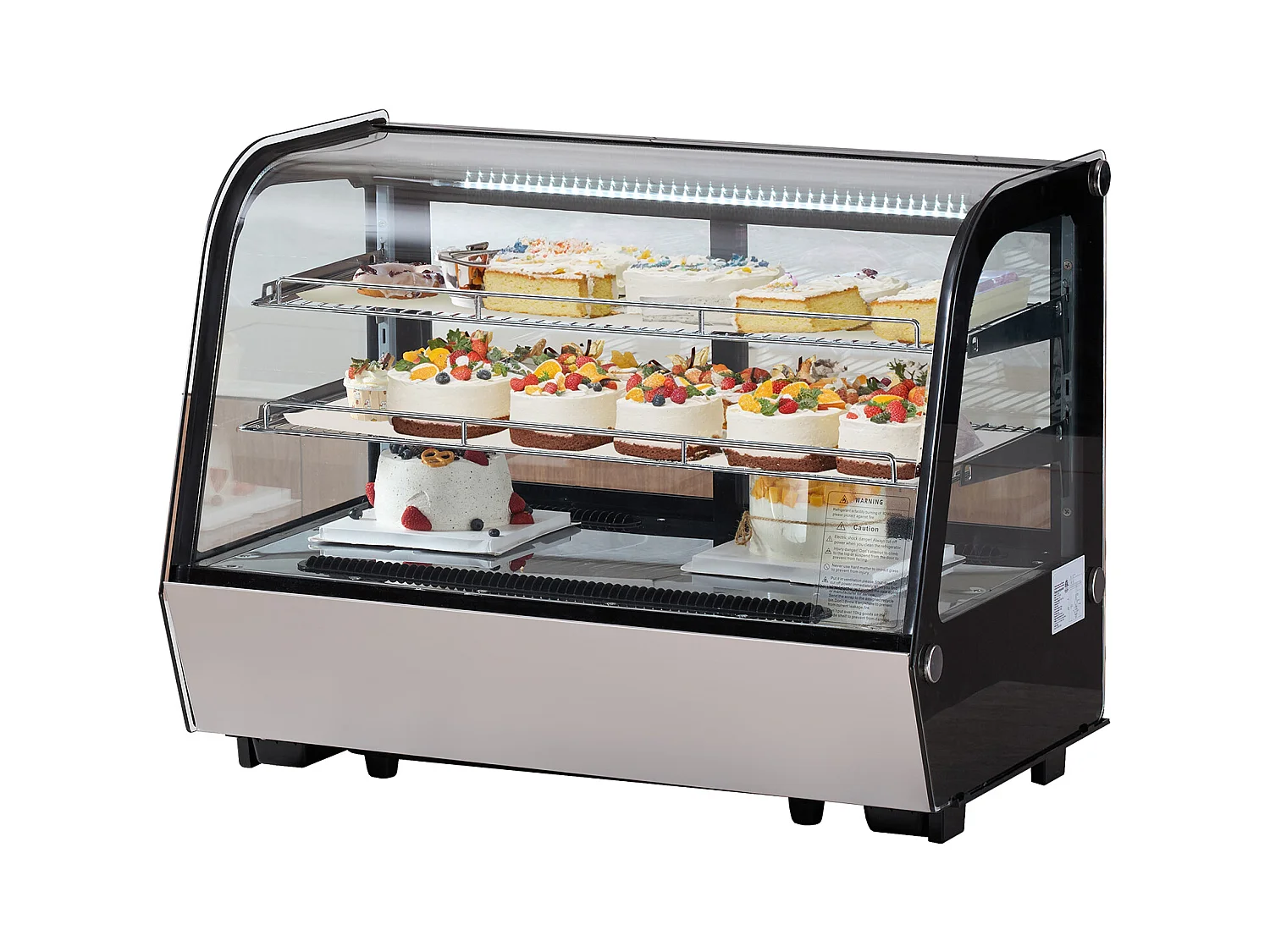 Vitrine Réfrigérée SucceBuy à 2 Niveaux, Réfrigérateur Commercial à 2 Niveaux, Vitrine de Comptoir pour Pâtisserie avec Éclairage LED, Refroidissement Turbo