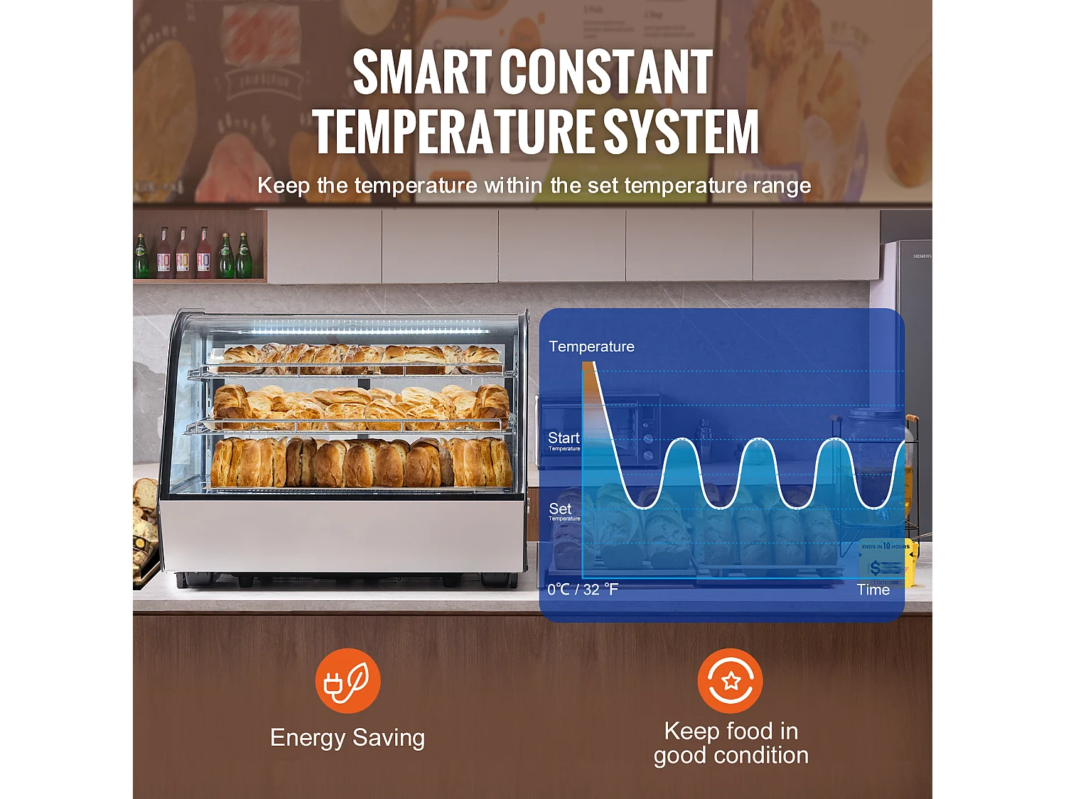 Vitrine Réfrigérée SucceBuy à 2 Niveaux, Réfrigérateur Commercial à 2 Niveaux, Vitrine de Comptoir pour Pâtisserie avec Éclairage LED, Refroidissement Turbo