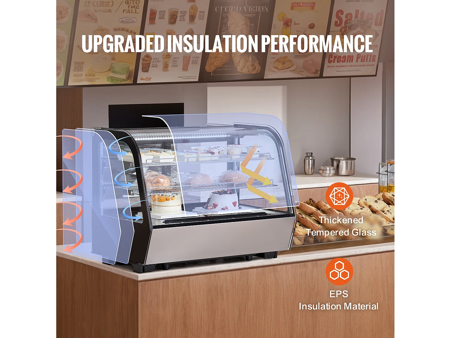 Vitrine Réfrigérée SucceBuy à 2 Niveaux, Réfrigérateur Commercial à 2 Niveaux, Vitrine de Comptoir pour Pâtisserie avec Éclairage LED, Refroidissement Turbo