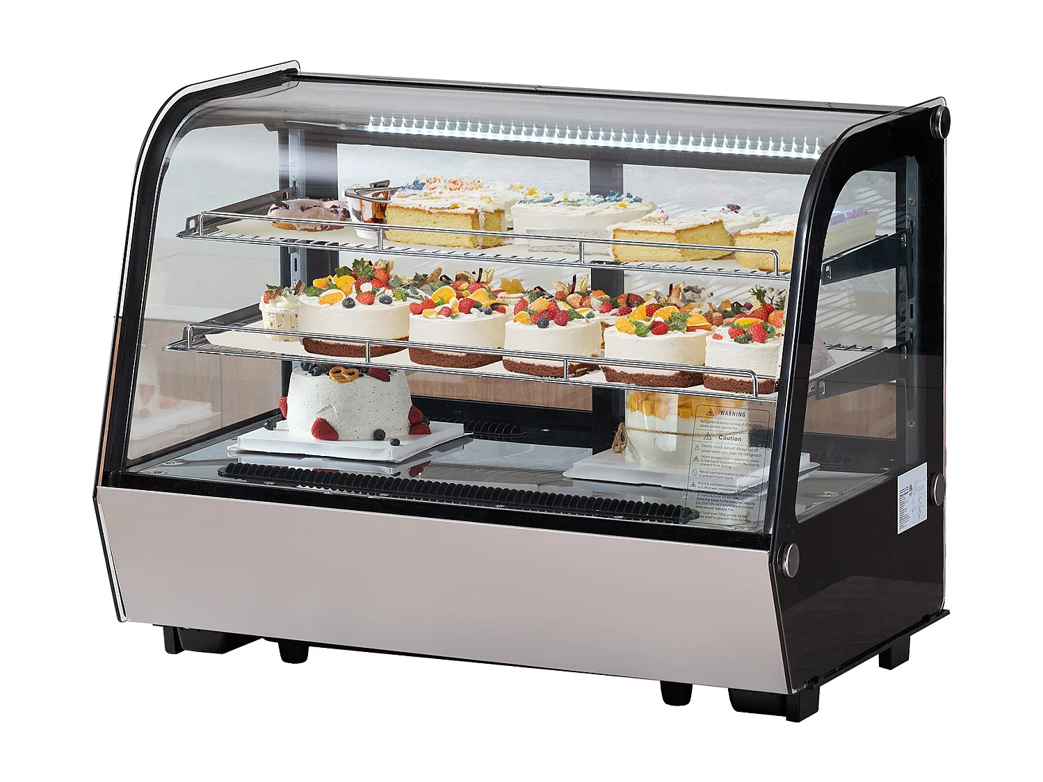 Vitrine Réfrigérée SucceBuy à 2 Niveaux, Réfrigérateur Commercial à 2 Niveaux, Vitrine de Comptoir pour Pâtisserie avec Éclairage LED, Refroidissement Turbo