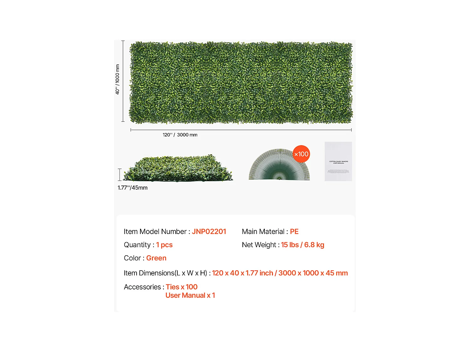 Panneaux Artificiels, SucceBuy Panneaux Muraux en Gazon Artificiel 100 × 300 cm, Milan Greenery pour une Décoration Intime