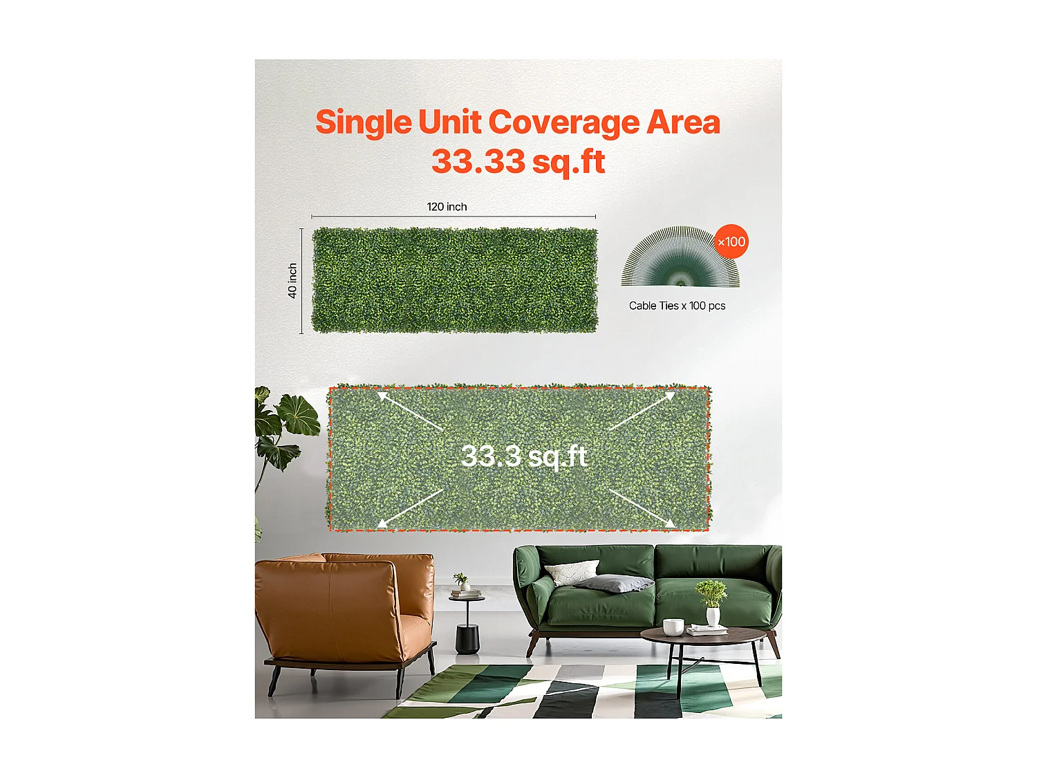 Panneaux Artificiels, SucceBuy Panneaux Muraux en Gazon Artificiel 100 × 300 cm, Milan Greenery pour une Décoration Intime