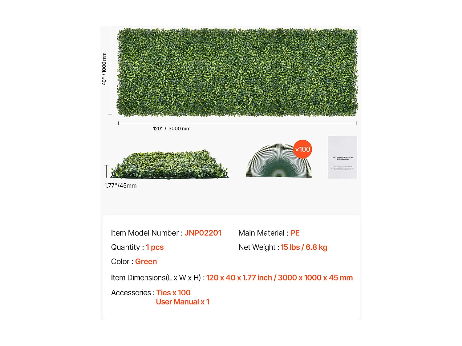 Panneaux Artificiels, SucceBuy Panneaux Muraux en Gazon Artificiel 100 × 300 cm, Milan Greenery pour une Décoration Intime