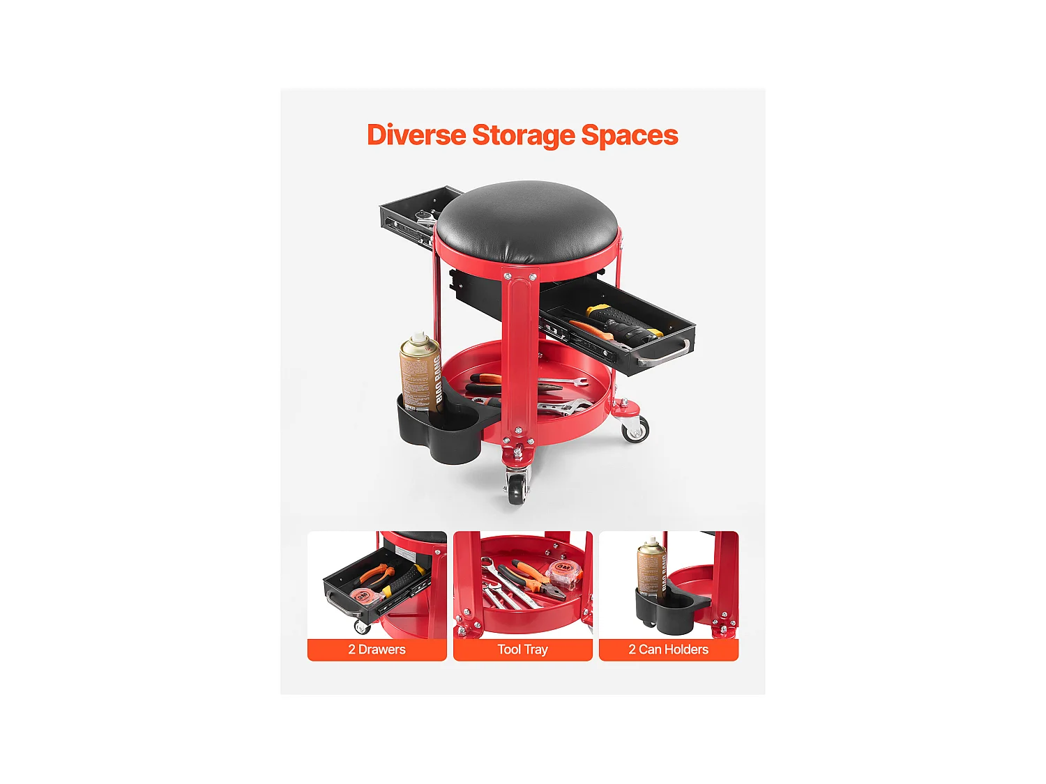 Tabouret d'Atelier, SucceBuy Tabouret Roulant d'Atelier 136 kg avec Espace de Rangement