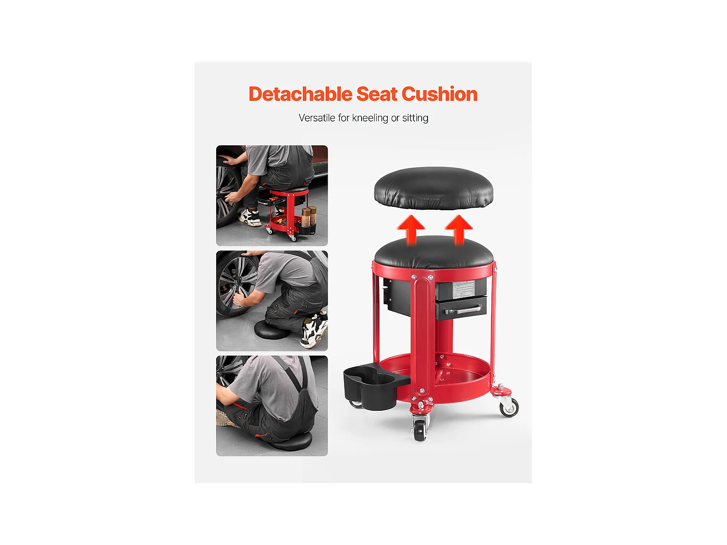 Tabouret d'Atelier, SucceBuy Tabouret Roulant d'Atelier 136 kg avec Espace de Rangement