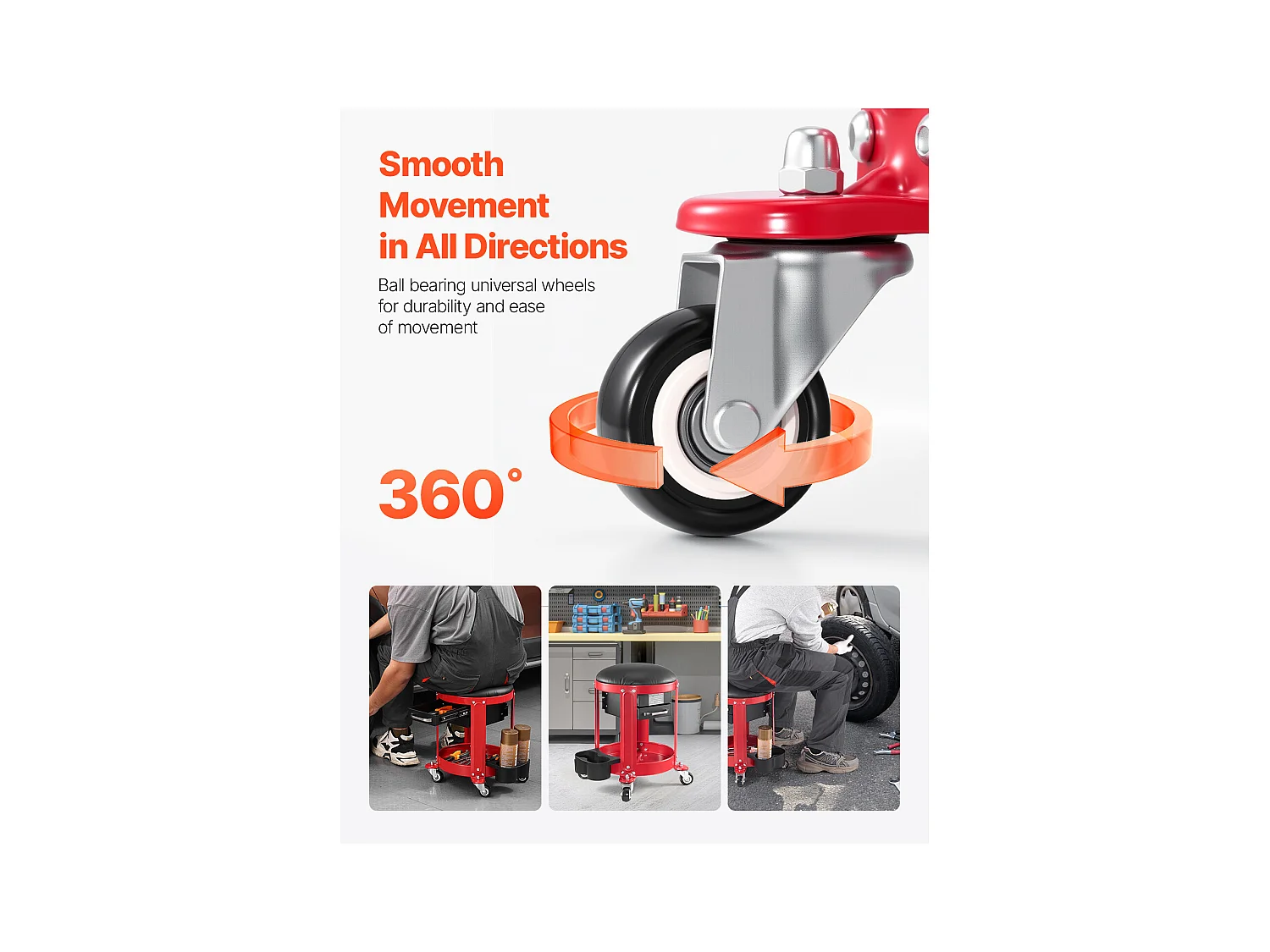 Tabouret d'Atelier, SucceBuy Tabouret Roulant d'Atelier 136 kg avec Espace de Rangement