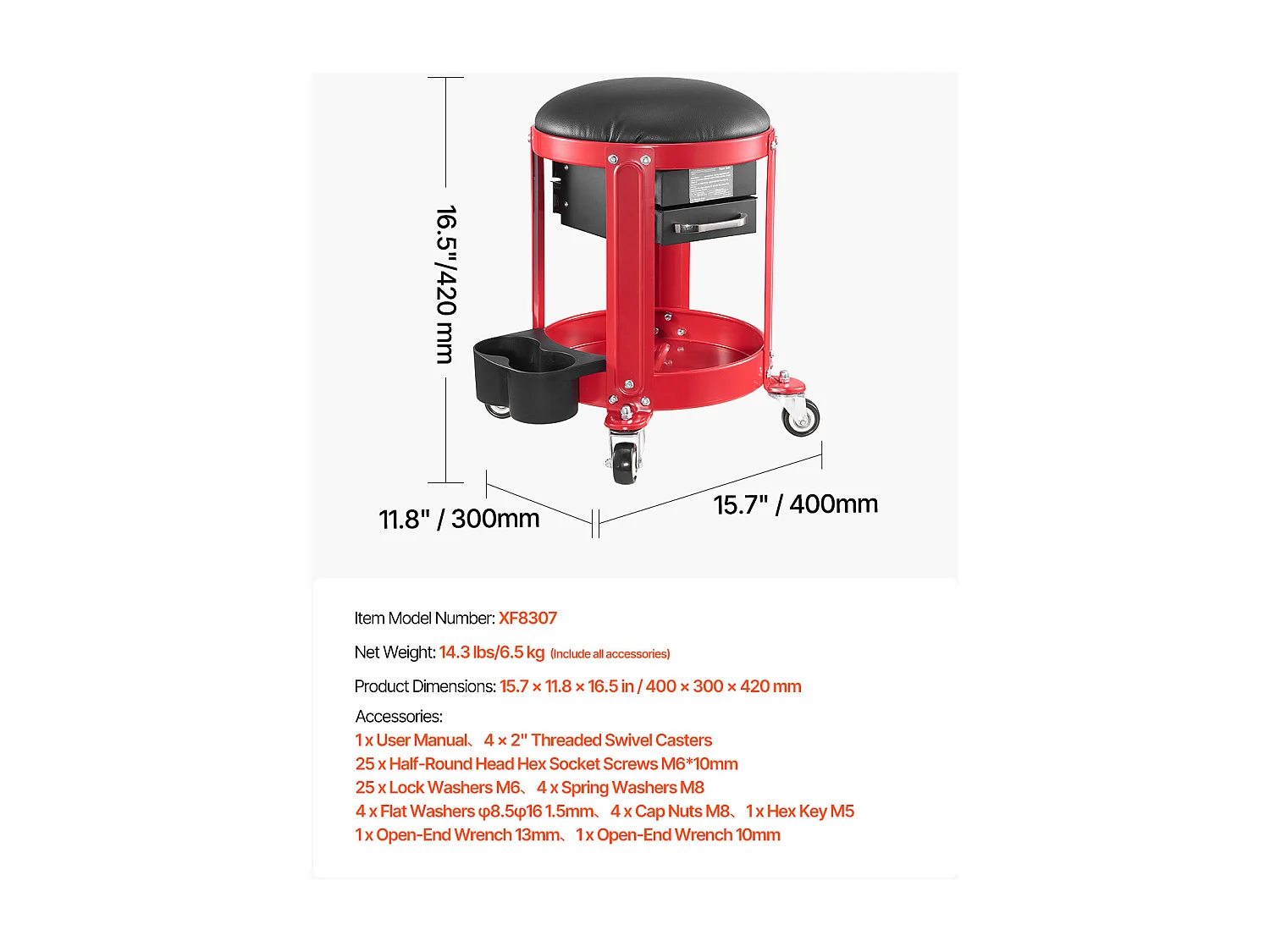 Werkplaatskruk, SucceBuy Rolbare Werkplaatskruk 136 kg met Opbergruimte