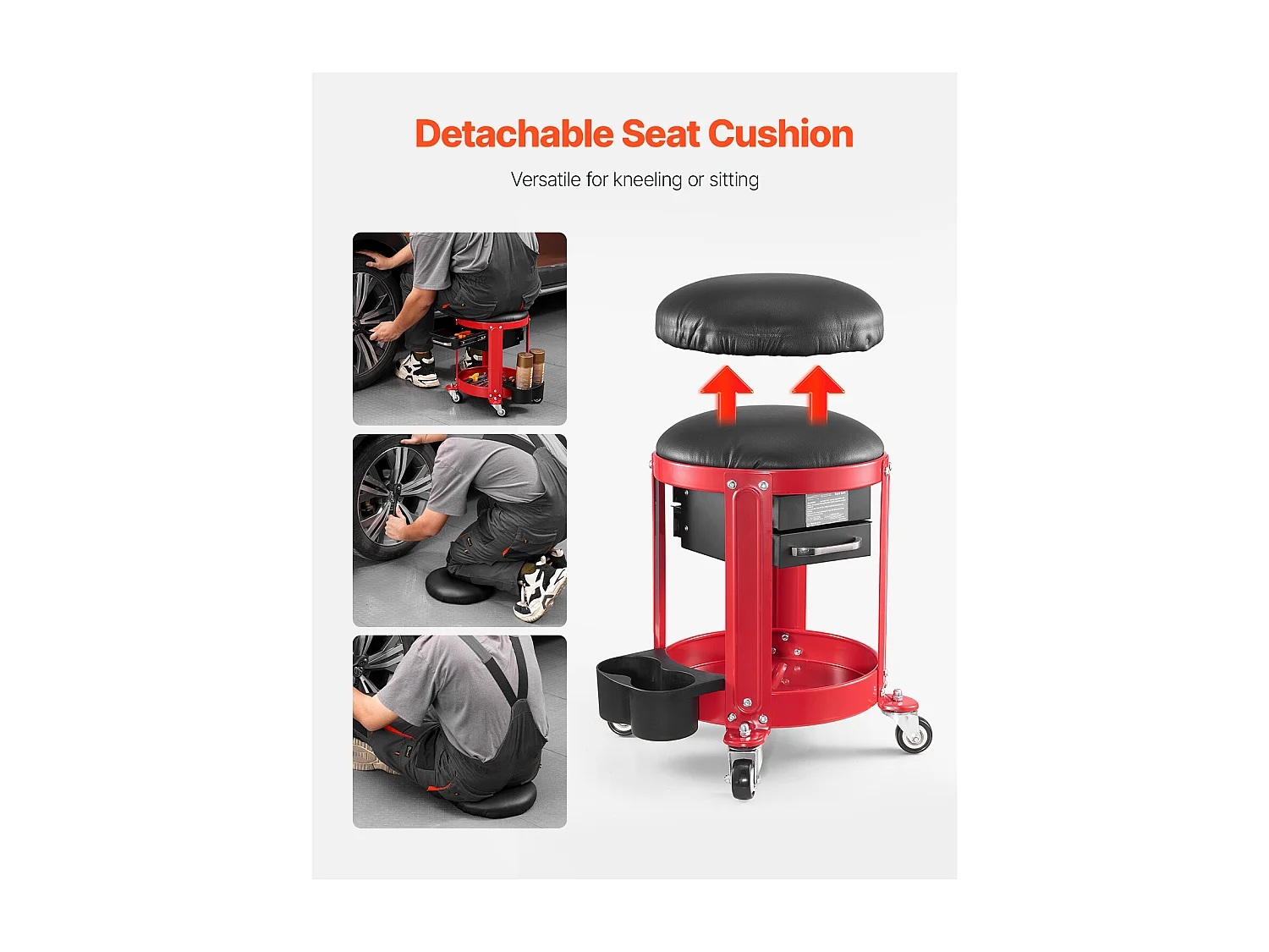 Werkplaatskruk, SucceBuy Rolbare Werkplaatskruk 136 kg met Opbergruimte