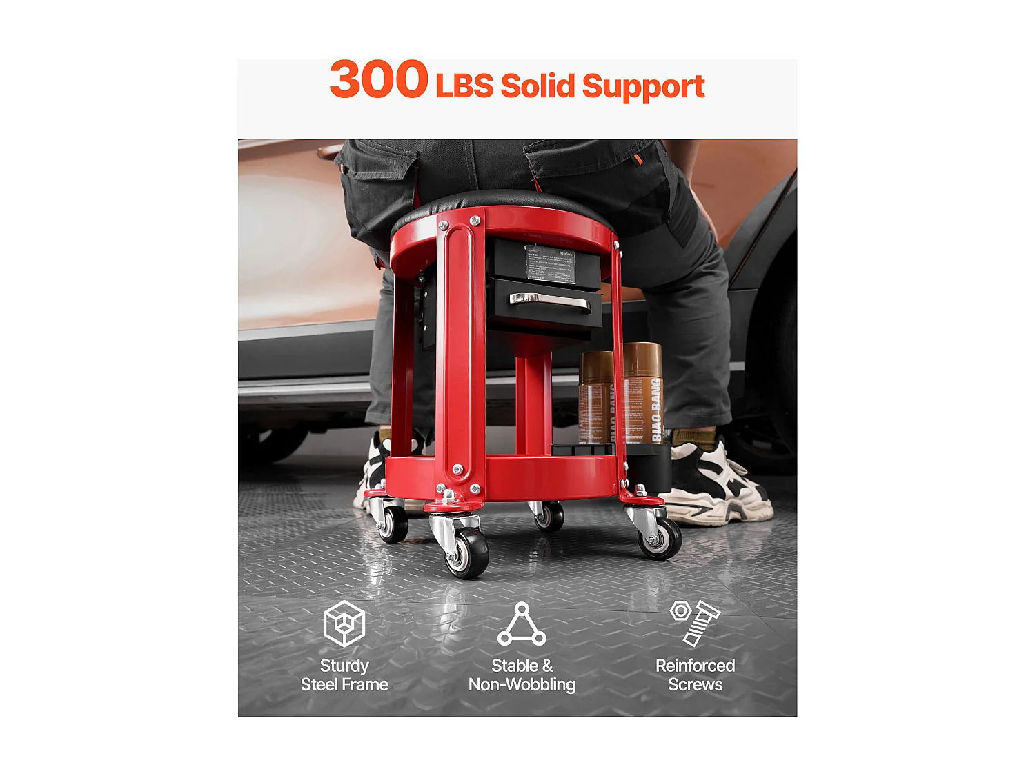 Werkplaatskruk, SucceBuy Rolbare Werkplaatskruk 136 kg met Opbergruimte