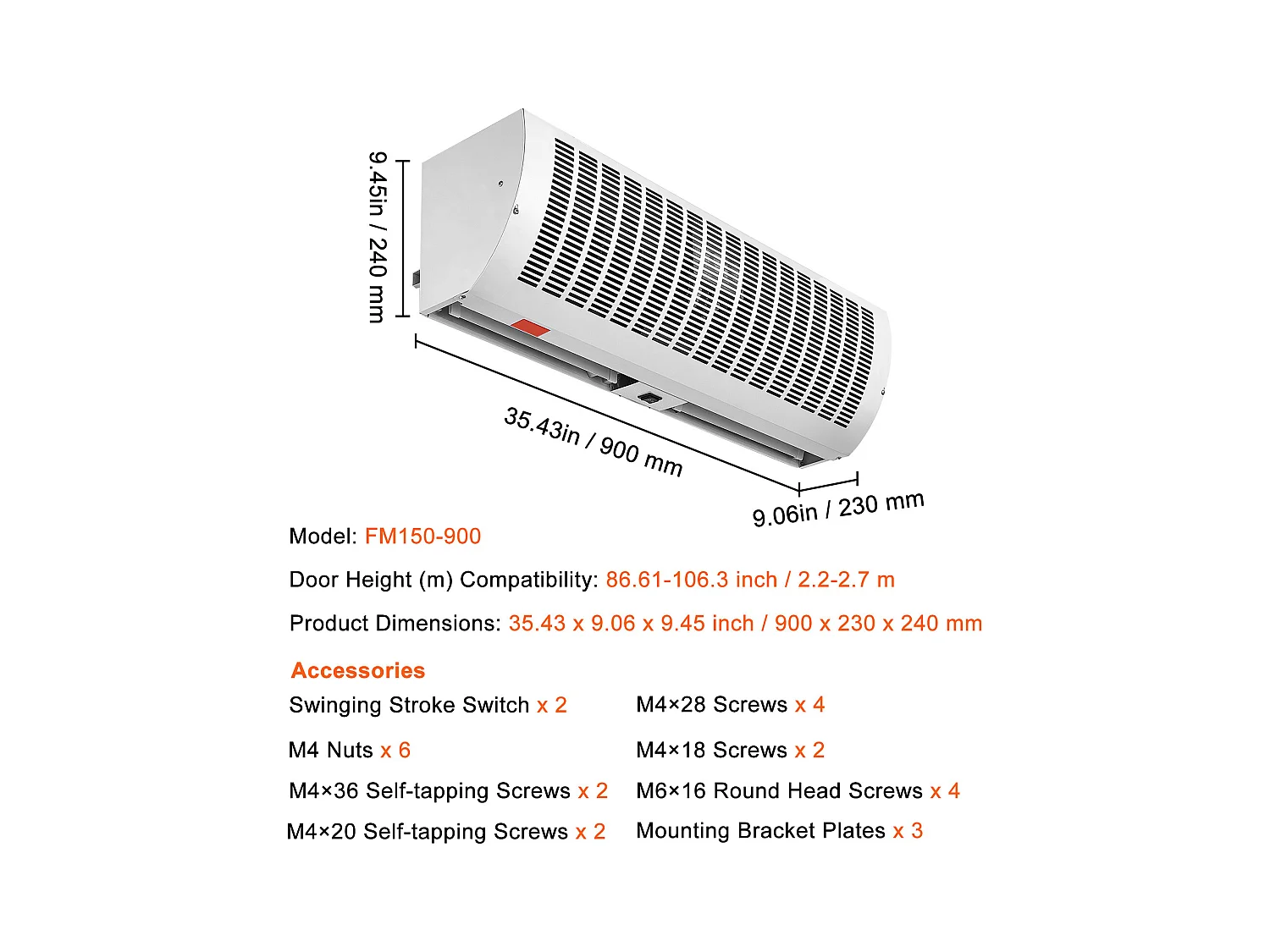 Rideau d'Air Intérieur Commercial SucceBuy, 0,9 m, 2038 m³/h, 2 Vitesses, Certifié UL