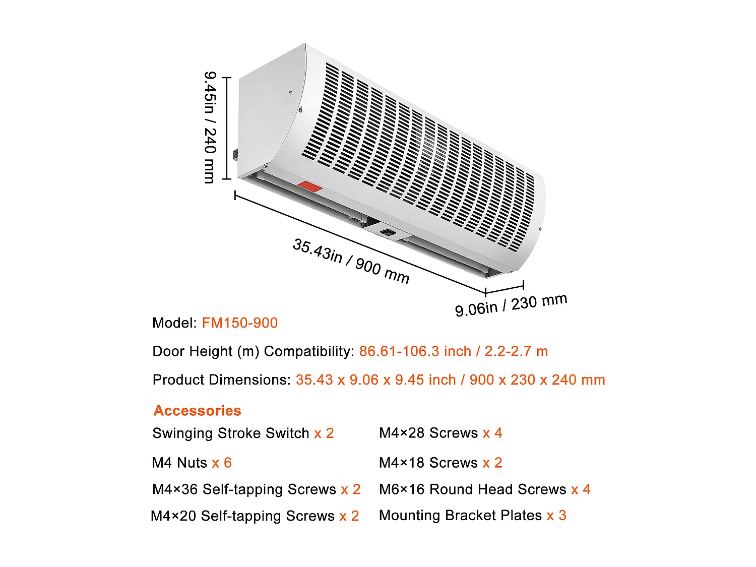 Rideau d'Air Intérieur Commercial SucceBuy, 0,9 m, 2038 m³/h, 2 Vitesses, Certifié UL