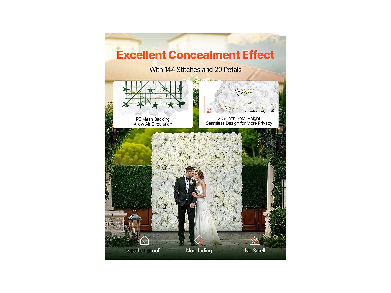 Panneaux Artificiels, SucceBuy Panneau Mural Floral 3D, 24 Pièces 38 × 38 cm, Toile de Fond Florale Artificielle pour Mariage