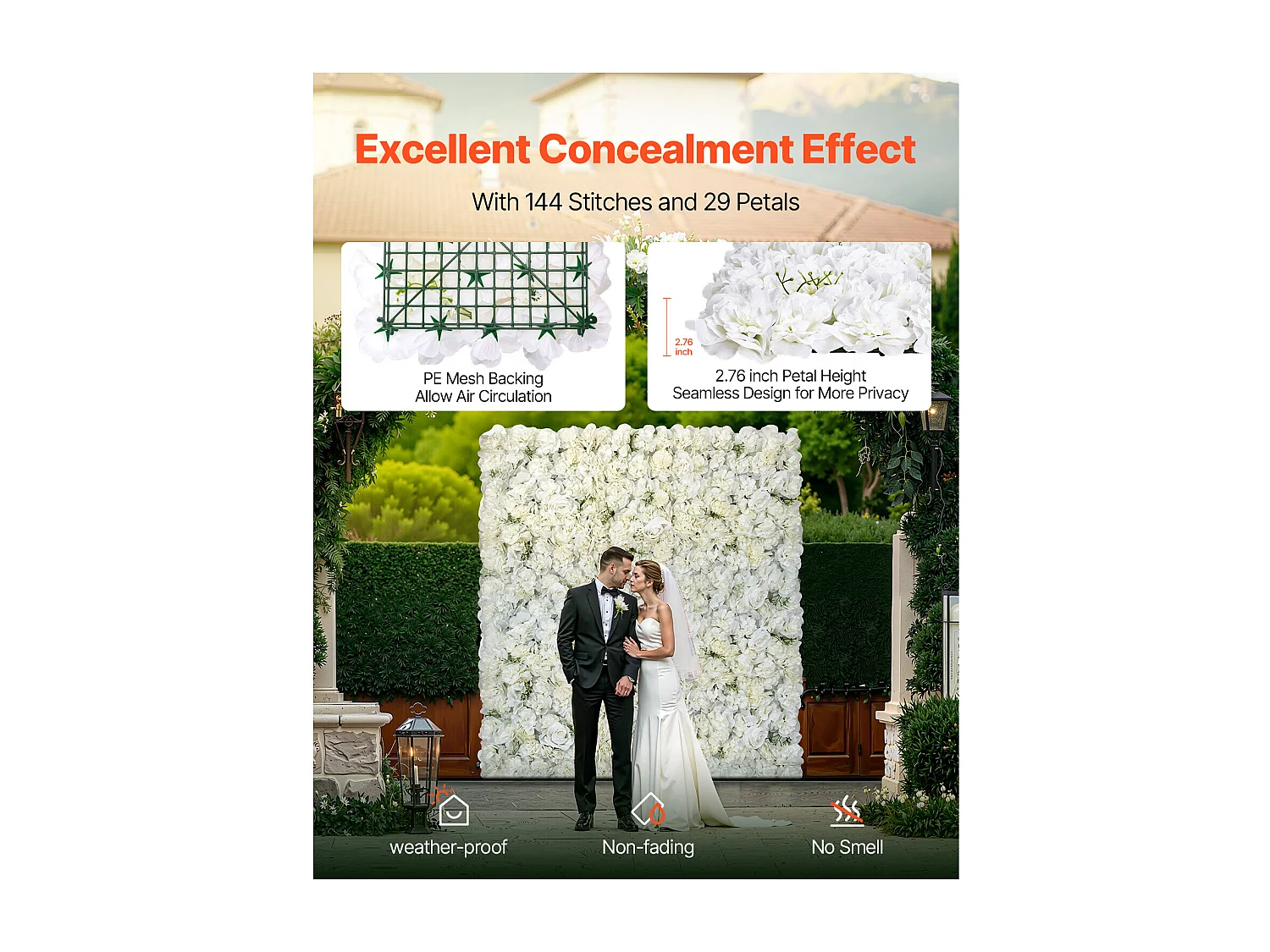 Panneaux Artificiels, SucceBuy Panneau Mural Floral 3D, 24 Pièces 38 × 38 cm, Toile de Fond Florale Artificielle pour Mariage