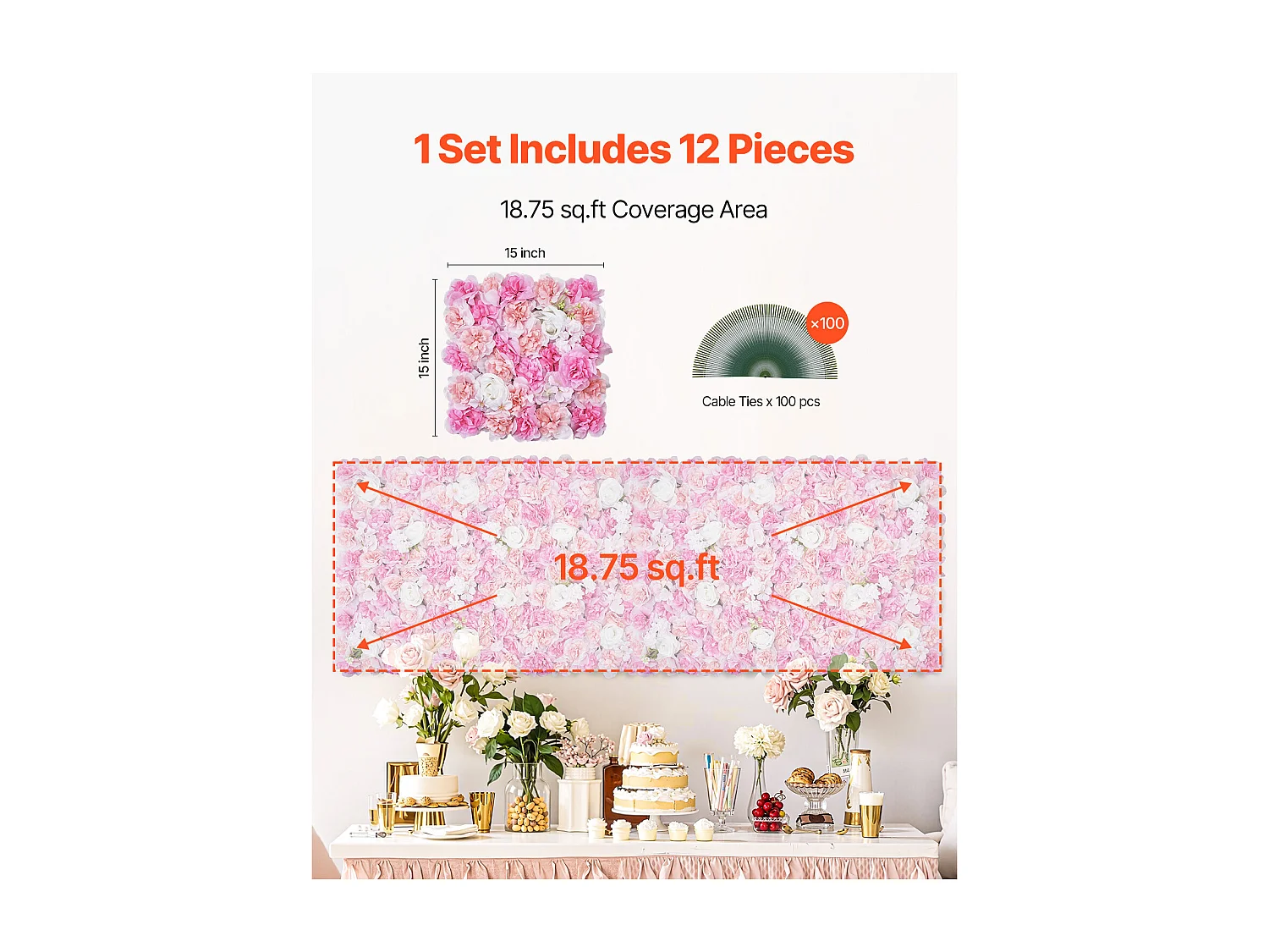 Panneaux Artificiels, SucceBuy Panneau Mural Floral 3D, 12 Pièces 38 × 38 cm, Tapis Floral Artificiel pour Mariage, Intimité