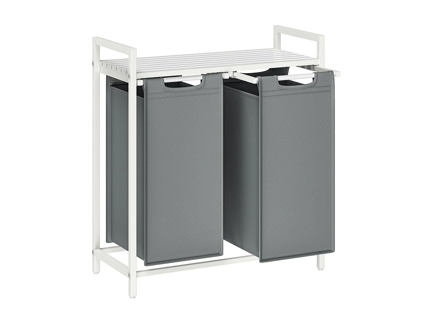 Panier à linge 2 compartiments blanc et gris - H71 cm