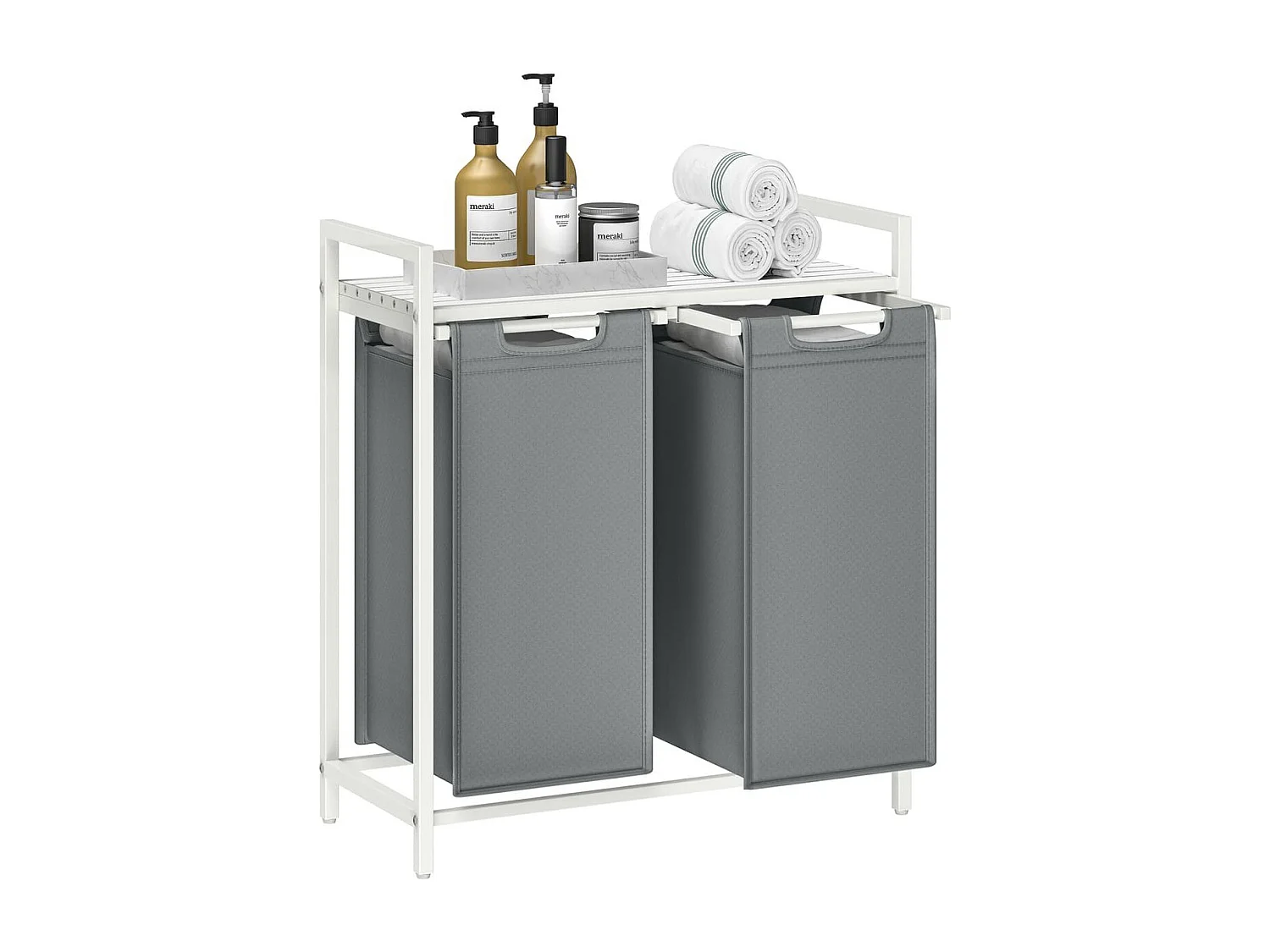 Panier à linge 2 compartiments blanc et gris - H71 cm