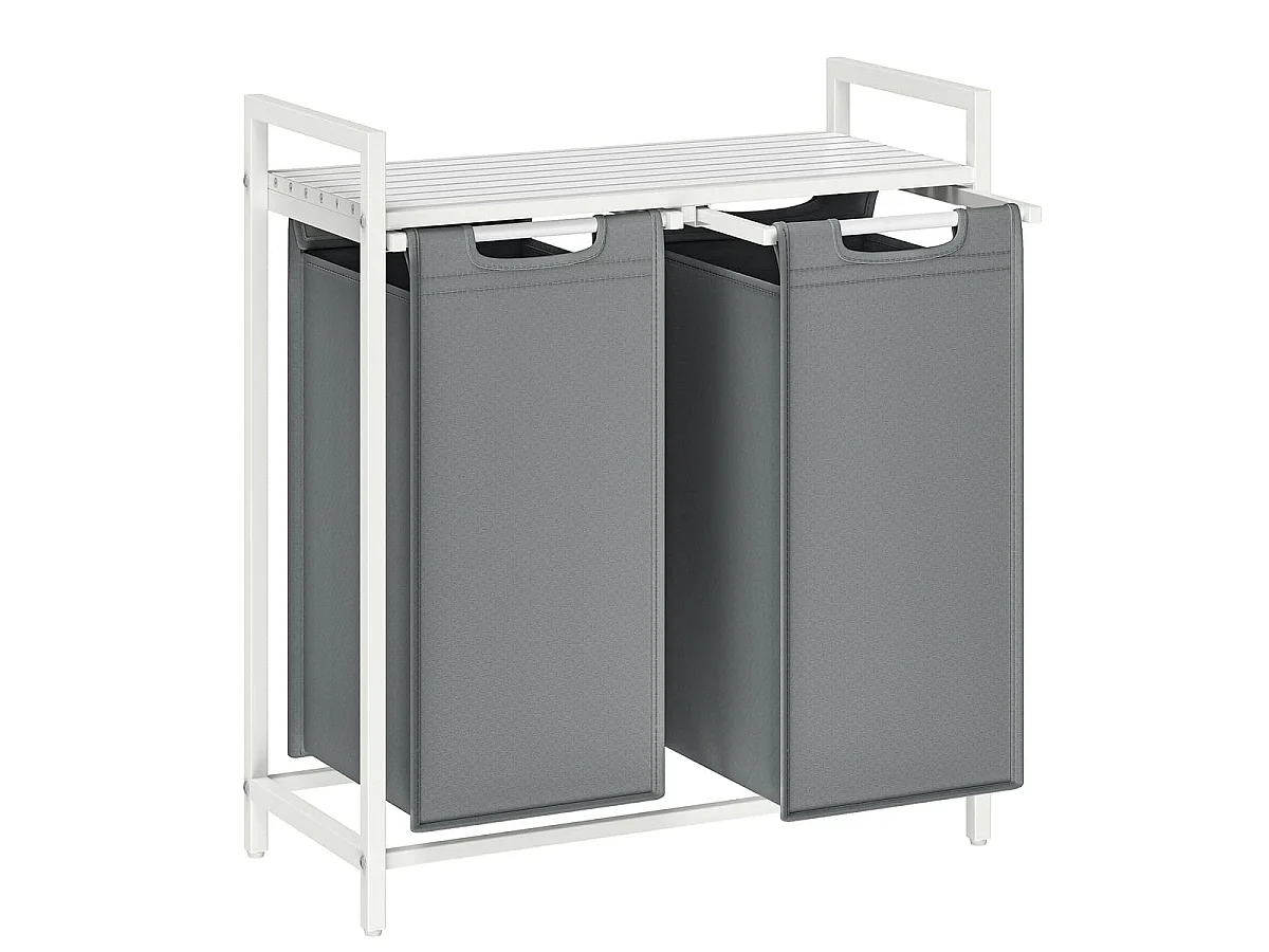 Panier à linge 2 compartiments blanc et gris - H71 cm