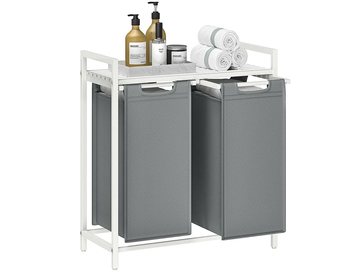 Panier à linge 2 compartiments blanc et gris - H71 cm