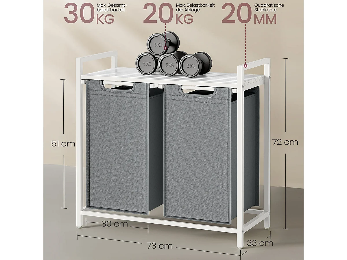 Panier à linge 2 compartiments blanc et gris - H71 cm