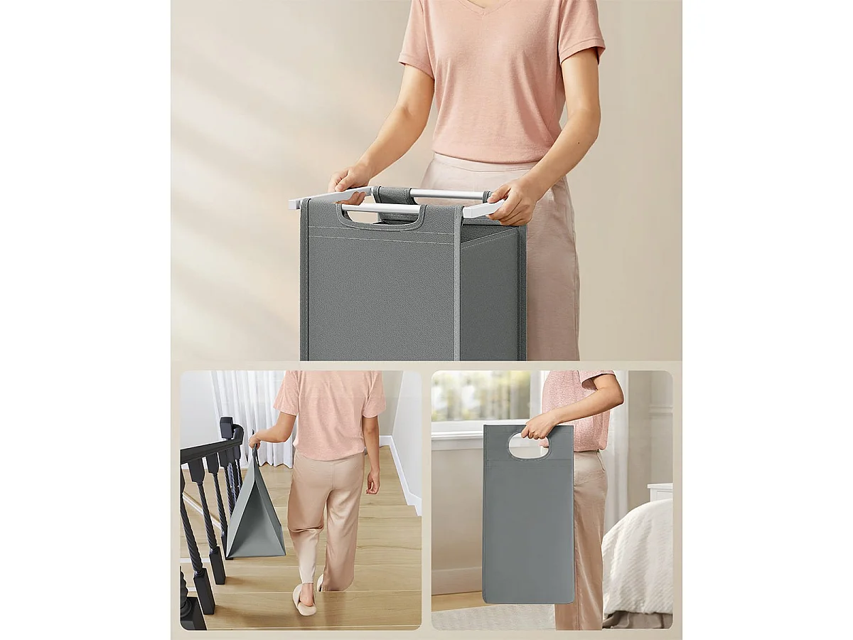 Panier à linge 2 compartiments blanc et gris - H71 cm