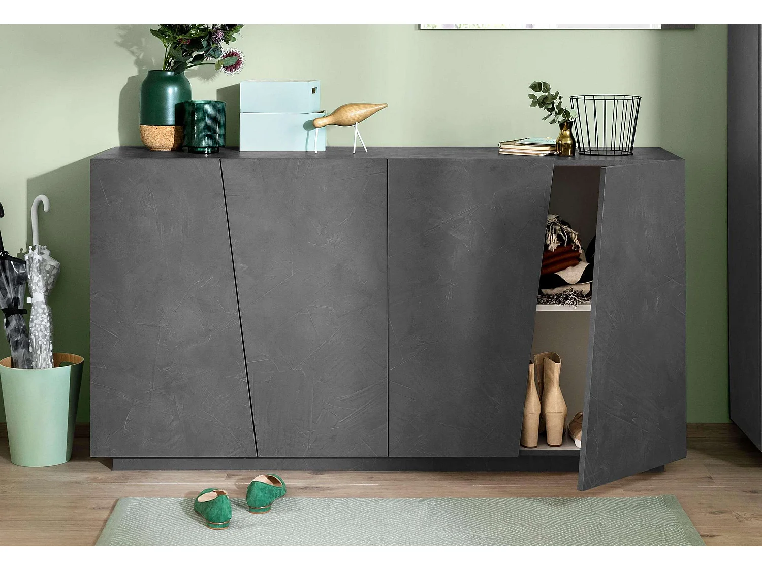 Buffet salon cuisine 210cm 4 portes 3 tiroirs design moderne Pillon Lawe Acero