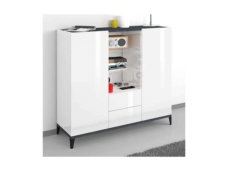 Aparador vitrina 120 x 40 cm 2 puertas 2 cajones estantes de cristal diseño Valerie