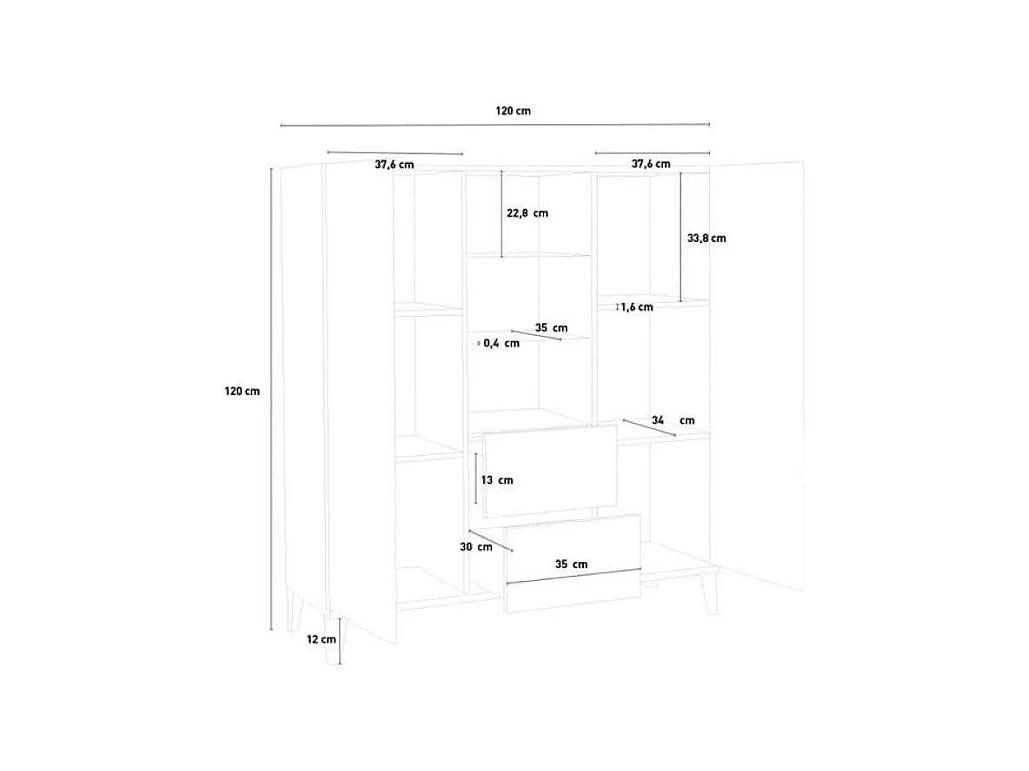 Aparador vitrina 120 x 40 cm 2 puertas 2 cajones estantes de cristal diseño Valerie