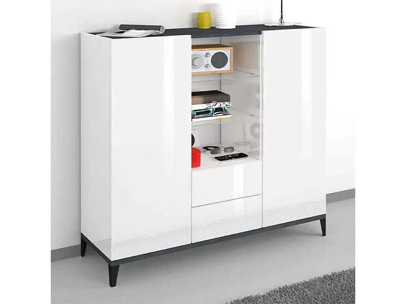 Meuble vitrine 120x40cm 2 portes vaisselier étagères en verre design Valerie