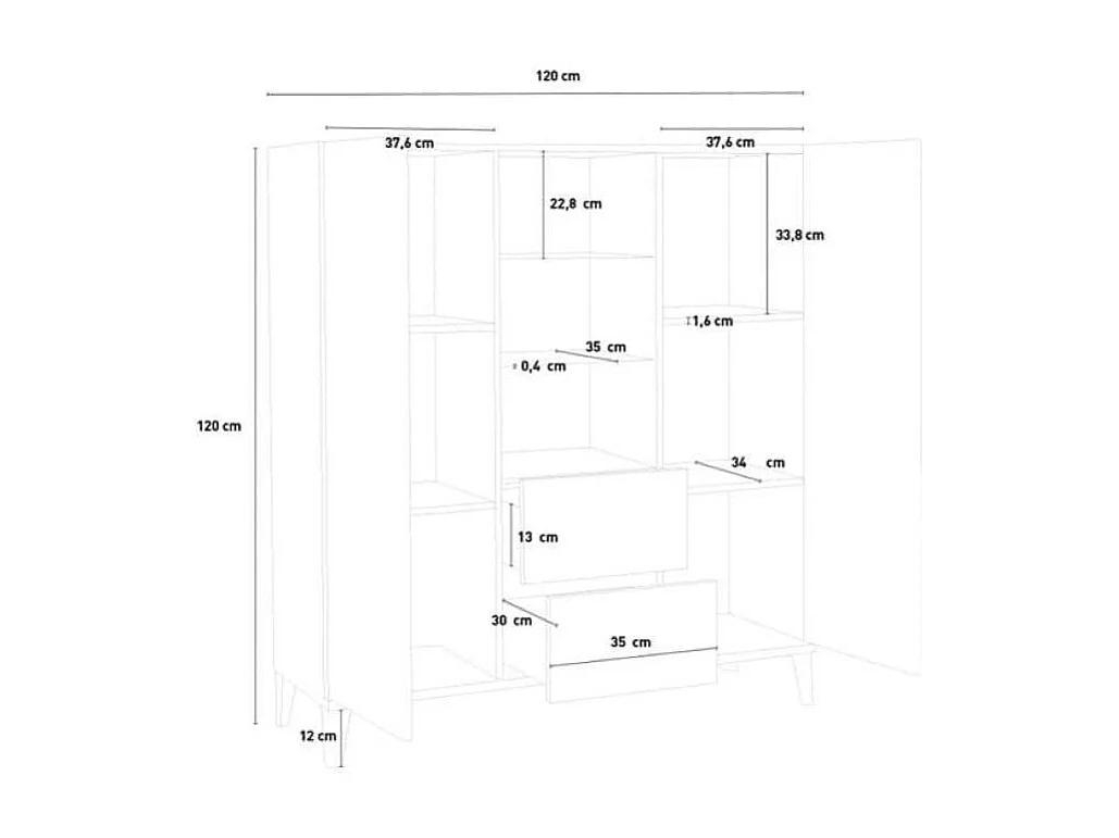 Aparador vitrina 120 x 40 cm 2 puertas 2 cajones estantes de cristal diseño Valerie
