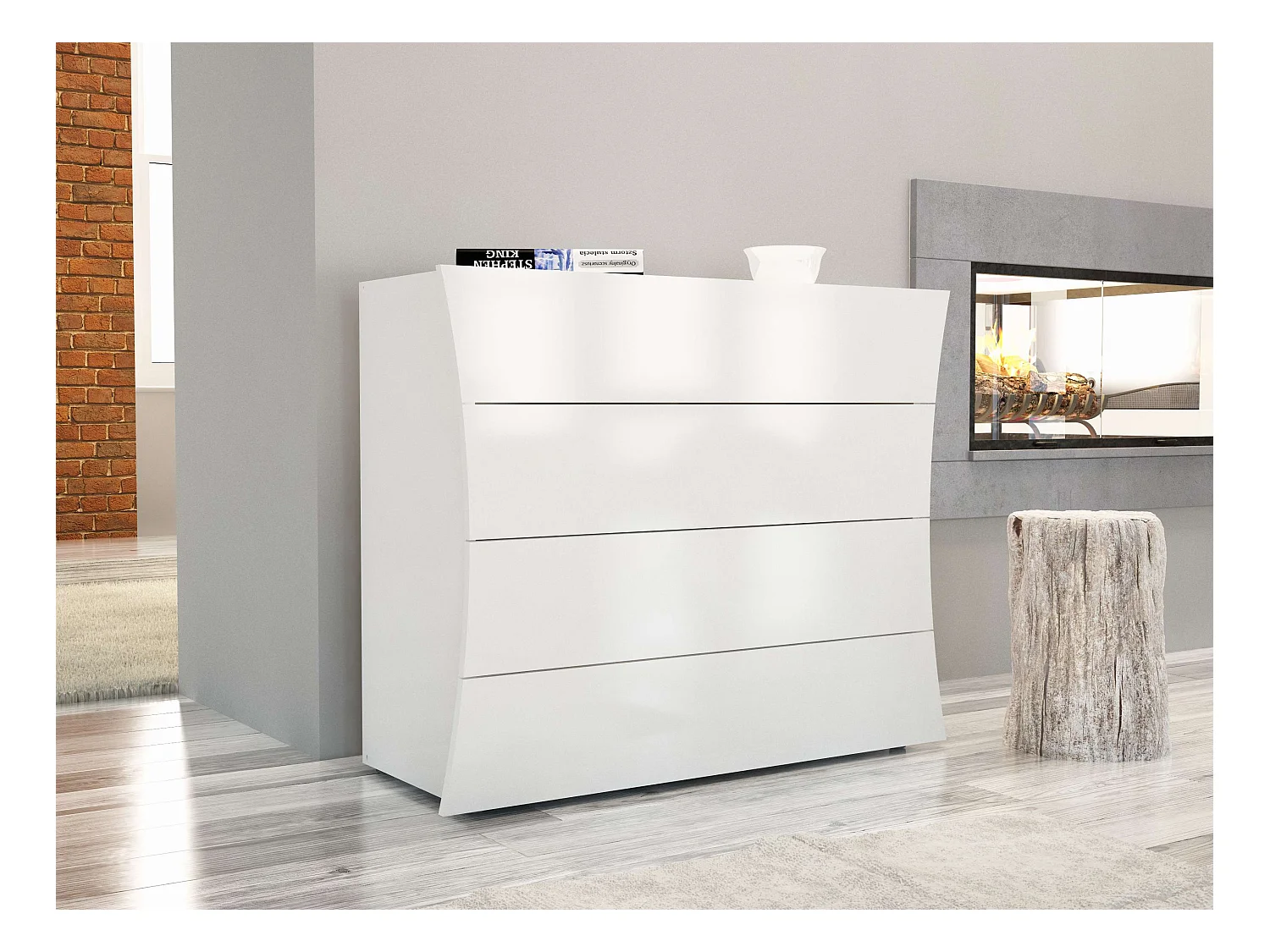 Commode chambre salon design 4 tiroirs blanc brillant Arco Draw