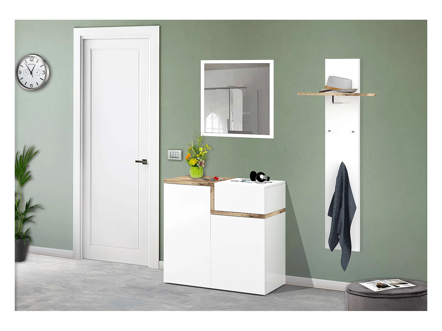 Meuble chaussures d'entrée 2 portes 16 paires design Moderne Zet Bata Acero M