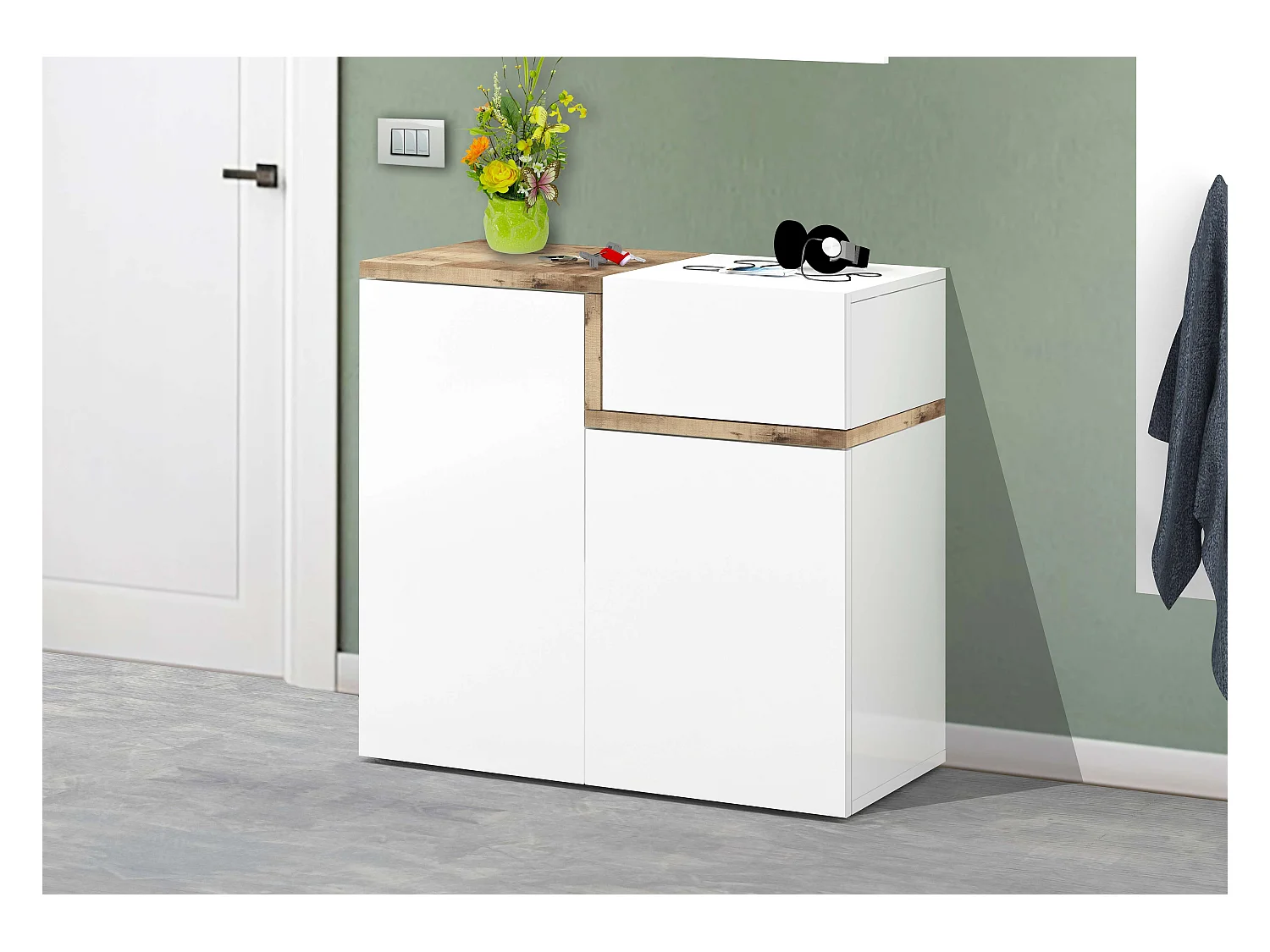 Meuble chaussures d'entrée 2 portes 16 paires design Moderne Zet Bata Acero M