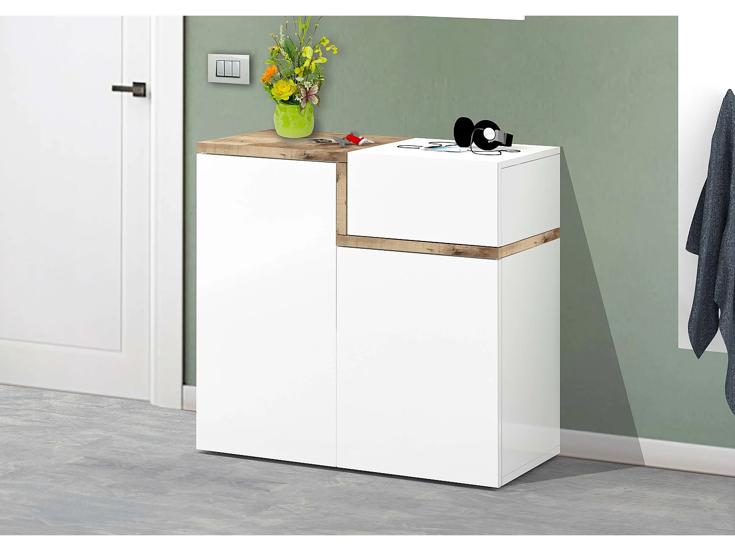 Zapatero 2 puertas 16 pares de zapatos vestíbulo diseño blanco Zet Bata Acero M