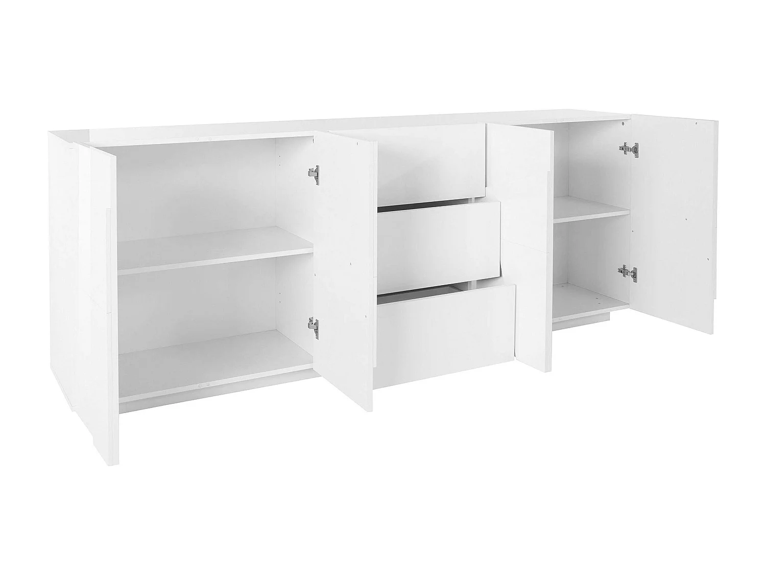 Mueble aparador diseño salón 4 puertas 3 cajones 220 cm blanco brillante Ping Wide