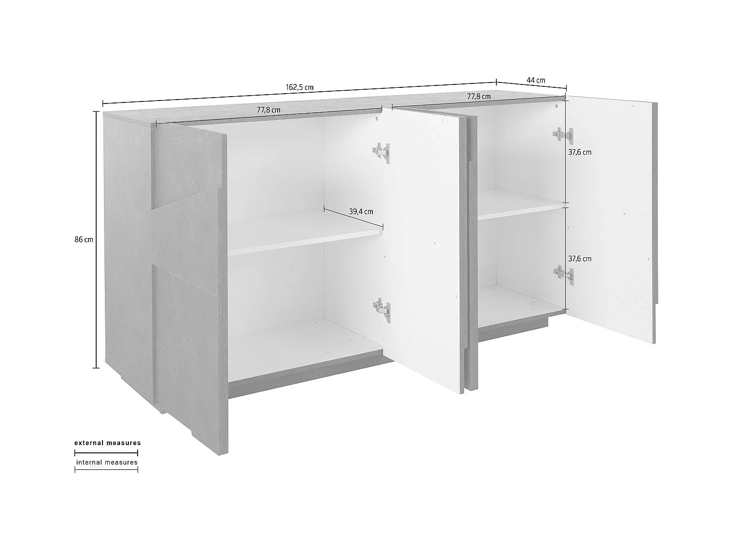 Mueble Aparador para salón de 4 puertas y 2 estantes moderno Ping Side L Ardesia
