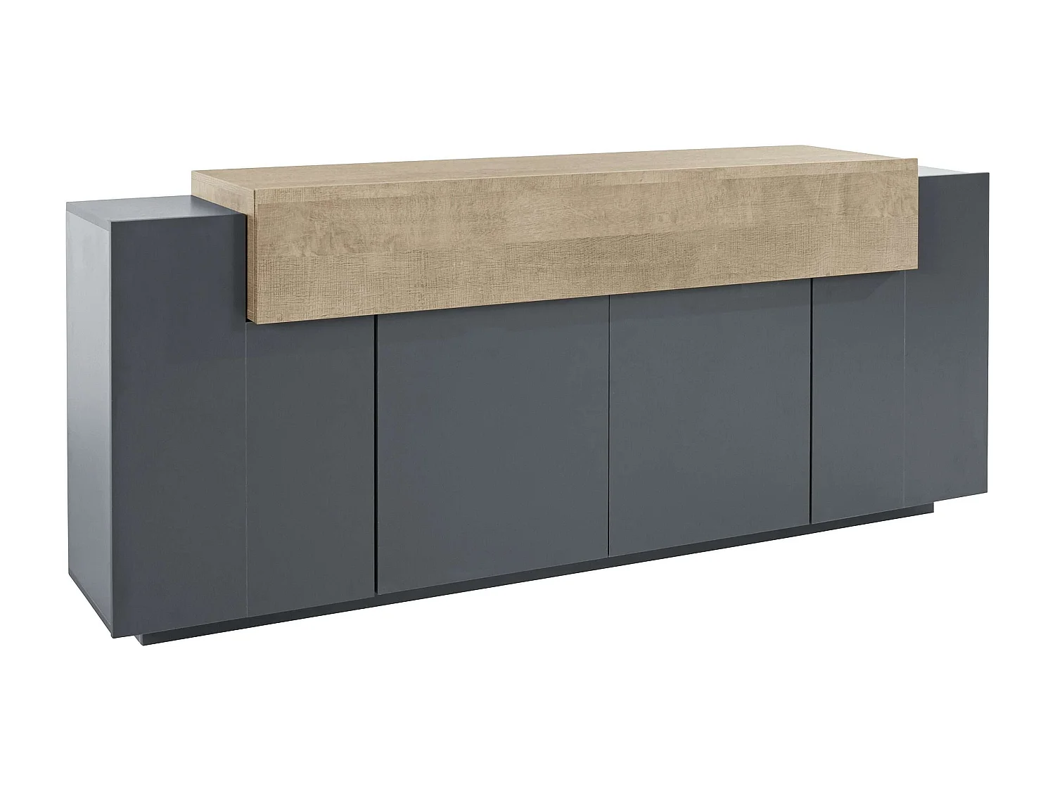 Meuble TV Coro, L 200 x H 85,5 x P 45 cm, gris et chêne