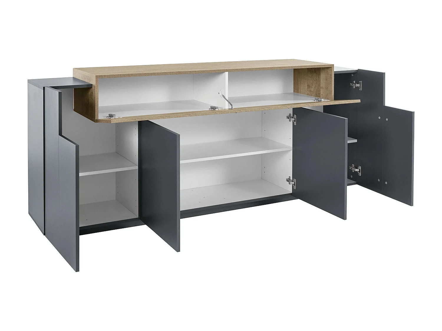 Meuble TV Coro, L 200 x H 85,5 x P 45 cm, gris et chêne