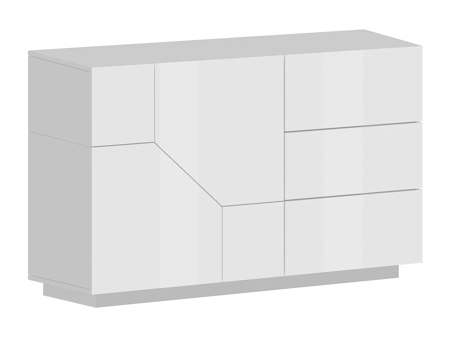 Credenza madia bianca 140x43cm soggiorno cucina 2 ante 3 cassetti Mira