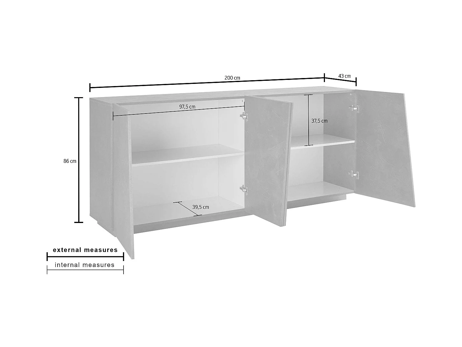 Mobile VEGA L 200 x H 86 x P 43 cm grigio ardesia