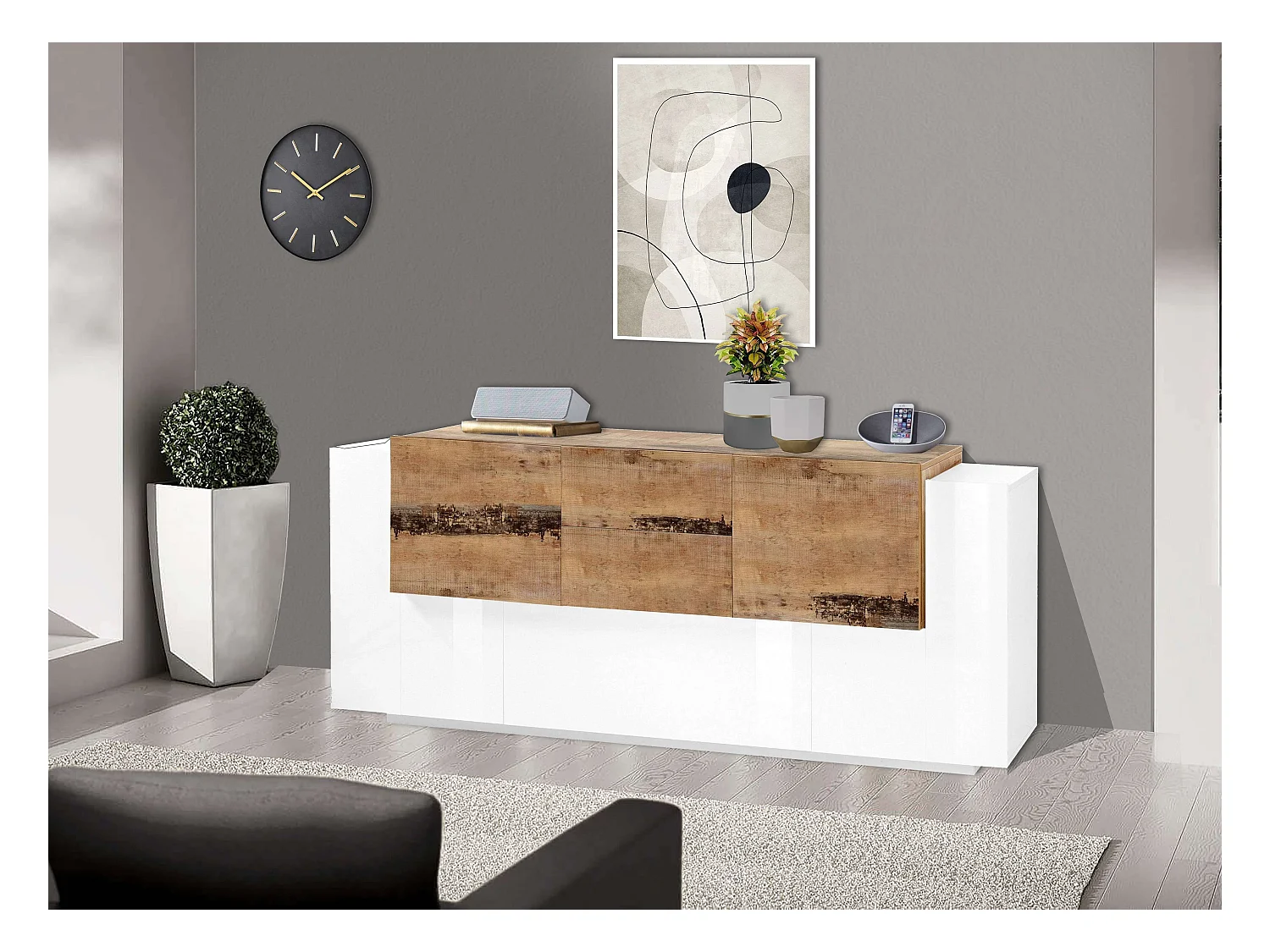 Mobile New Coro L 220 x H 86 x P 45 cm bianco lucido