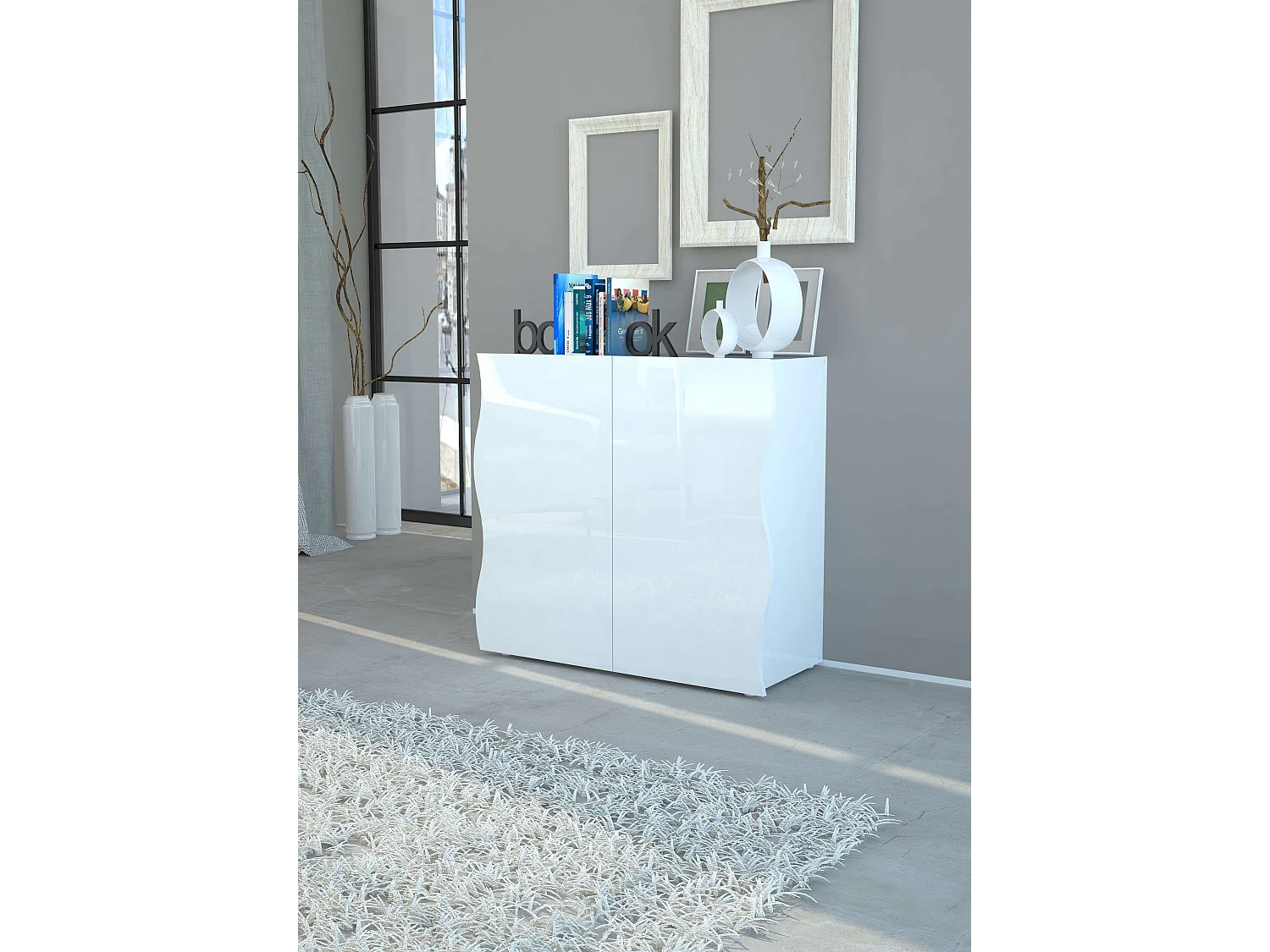 Table de chevet design blanc brillant 2 tiroirs Arco Smart