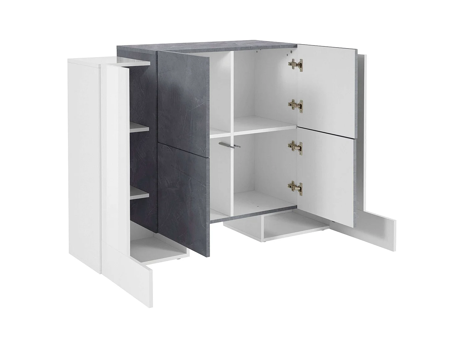 Mobile Madia Pillon L 130 x H 100 x P 45 cm bianco lucido e grigio ardesia