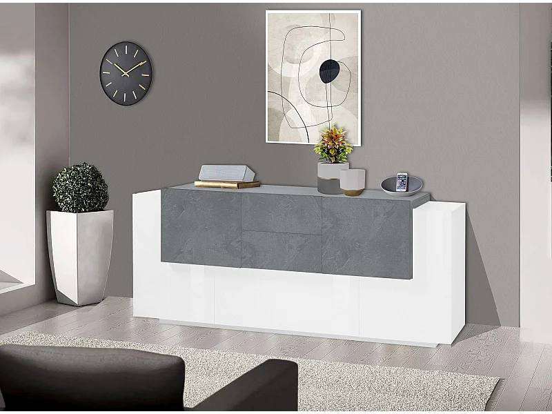 Aparador de salón 220 cm 5 puertas 2 cajones blanco gris pizarra New Coro Wide