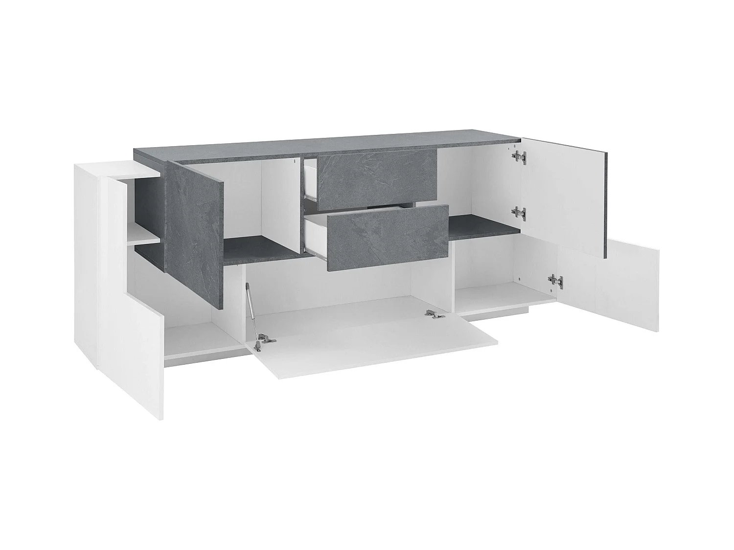 Aparador de salón 220 cm 5 puertas 2 cajones blanco gris pizarra New Coro Wide