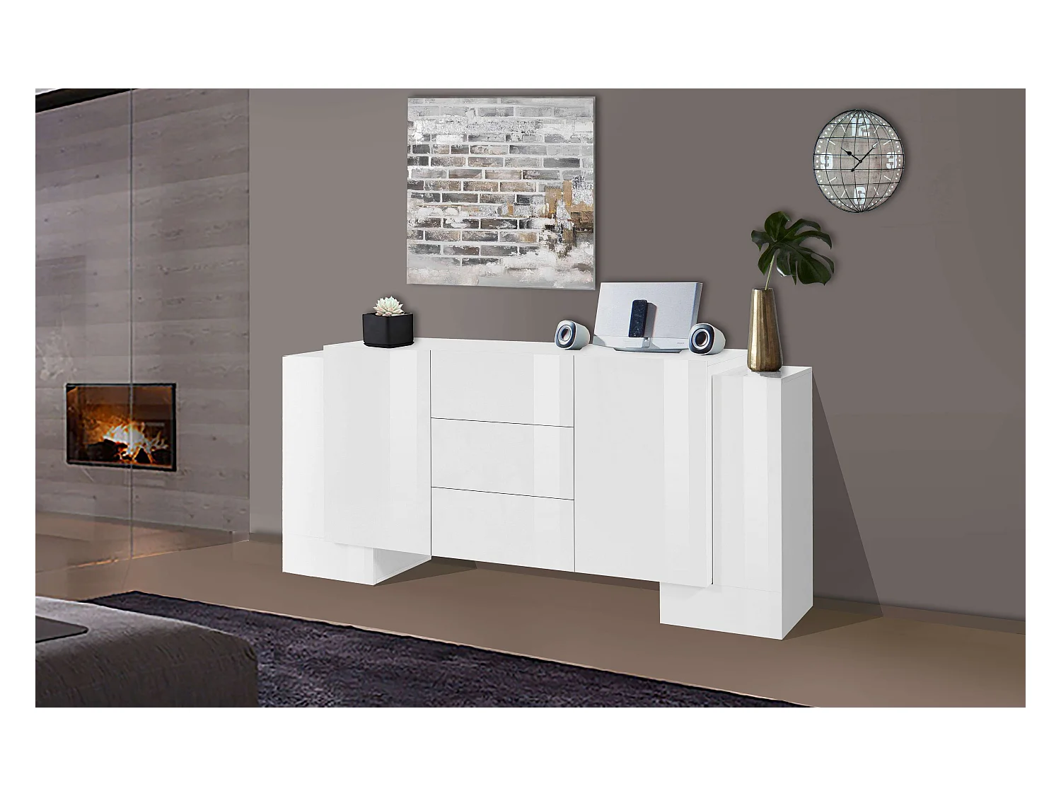 Buffet salon cuisine 210cm 4 portes battantes 3 tiroirs Pillon Lawe
