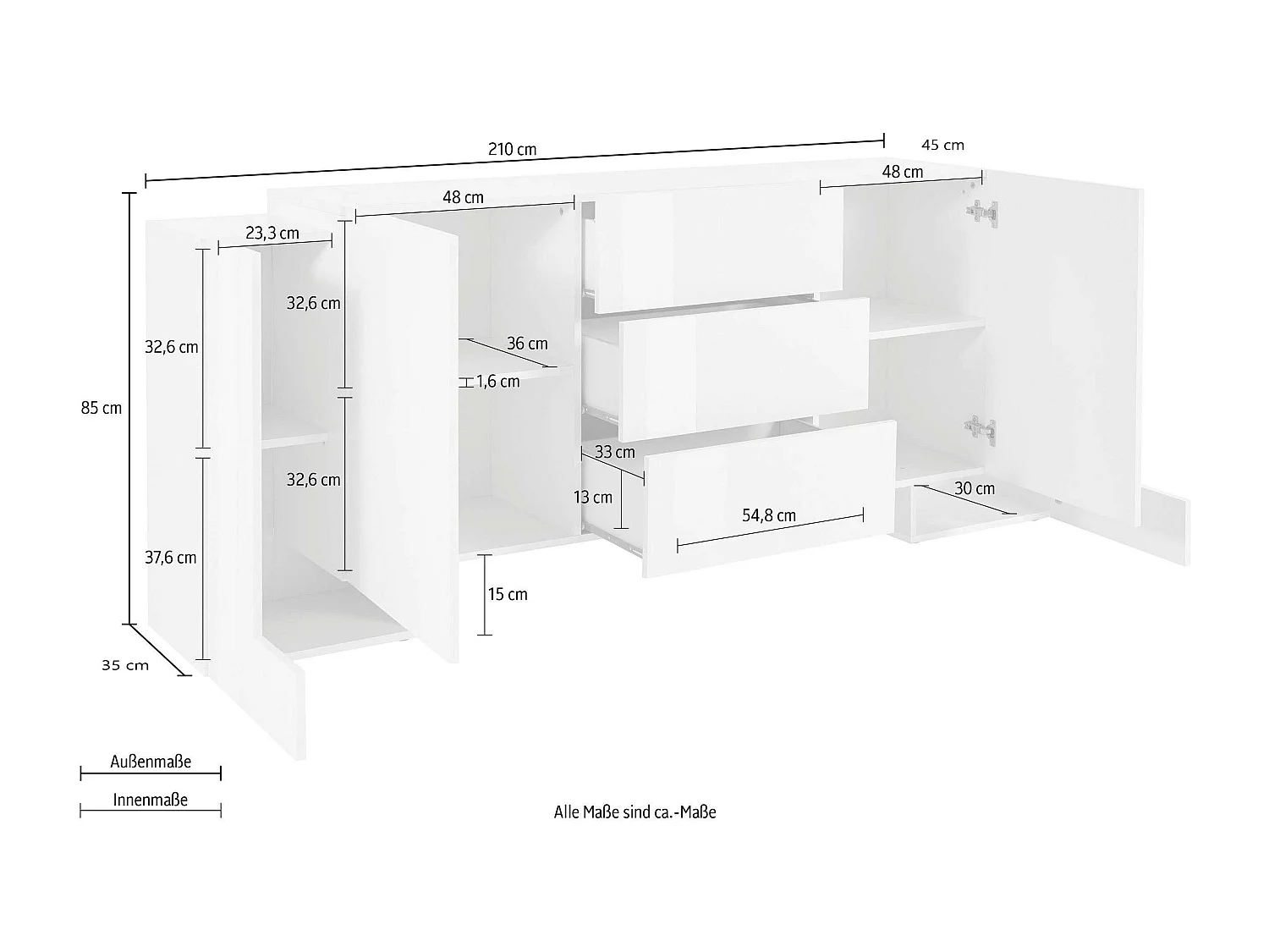 Mobile PILLON L 210 x H 85 x P 45 cm bianco lucido