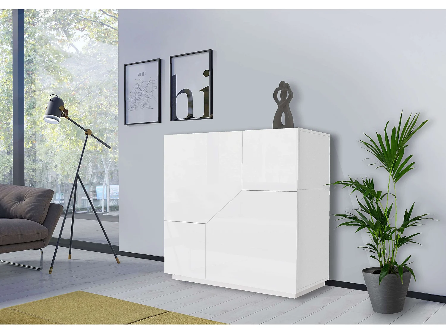 Sideboard Adara 80x43cm Weiß mit 2 Fächern für Wohnzimmer, Schlafzimmer, Küche