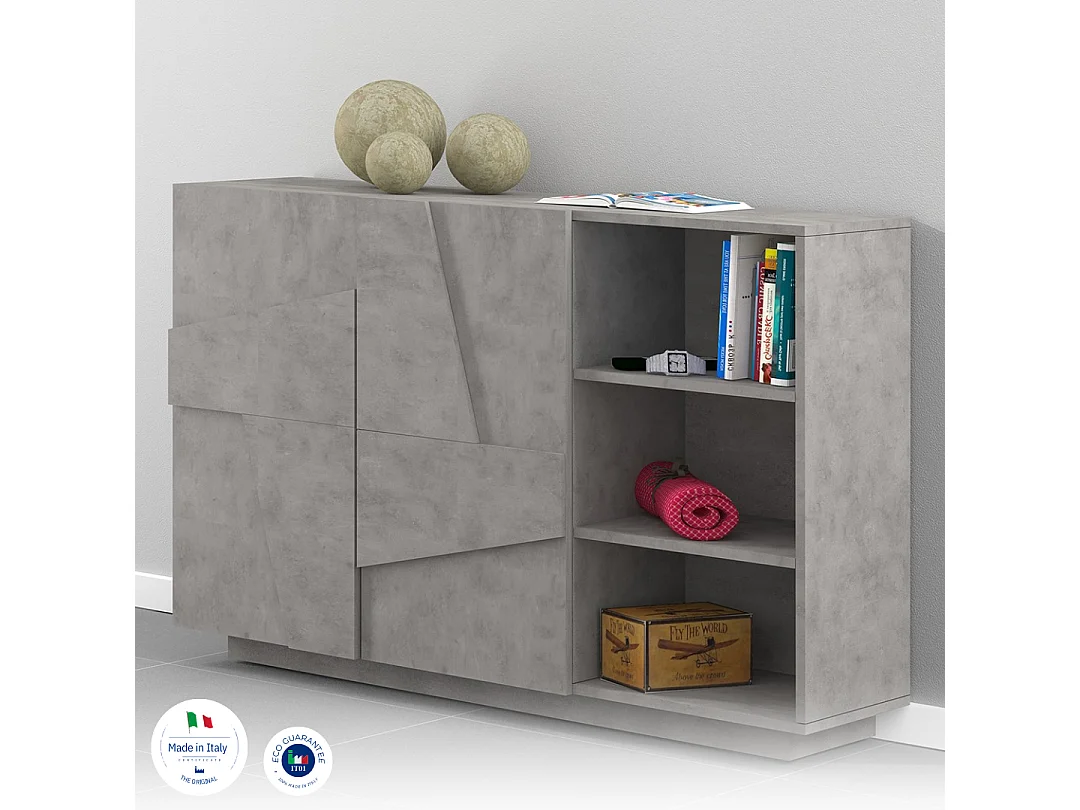 Aparador moderno de salón con 2 puertas y 3 estantes abiertos Ping Komode Concrete